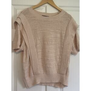 DKNY Short Sleeve Sweater Knit Top Ruffle Honey Pink Peach‎ | Womens Size XLarge